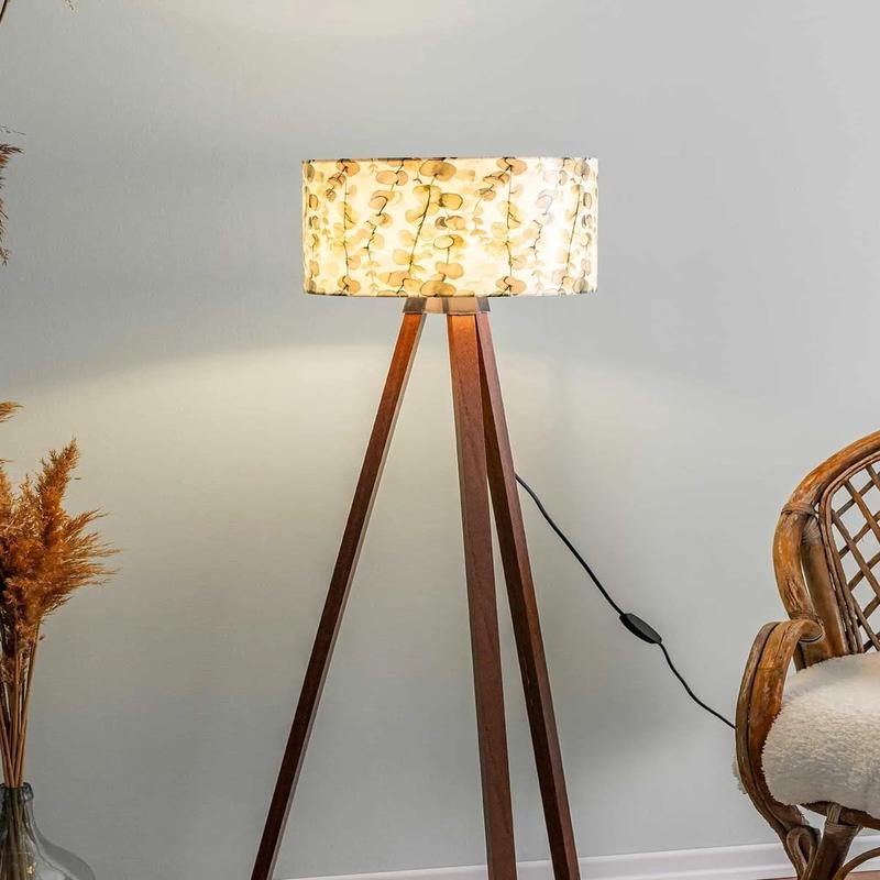Eucalyptus Cylinder Head Wooden Three-Legged Floor Lamp