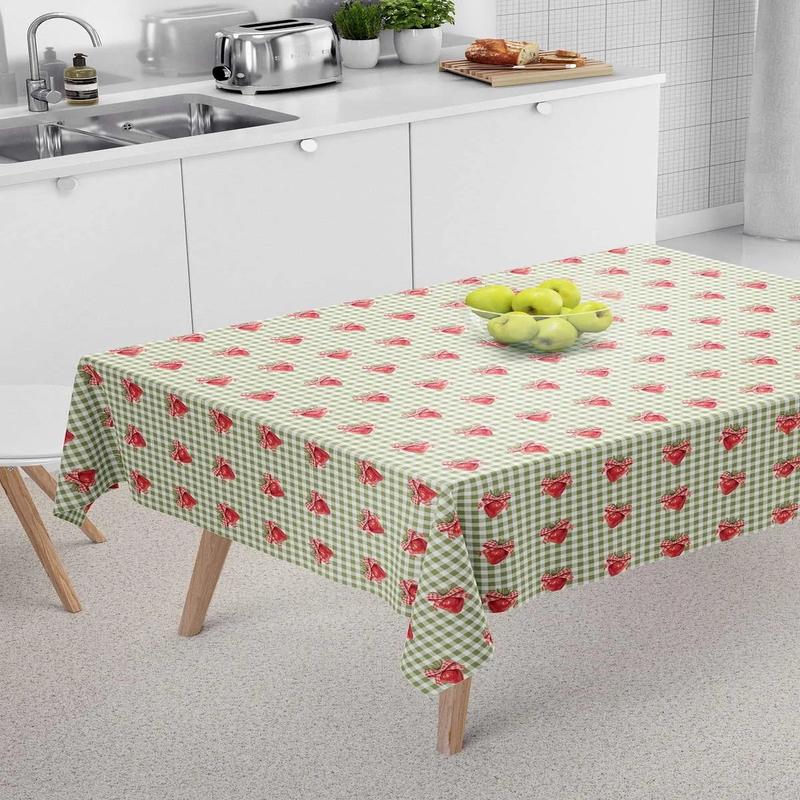 Green Gingham Strawberry Patterned Tablecloth, Table Cloth, Picnic Cloth