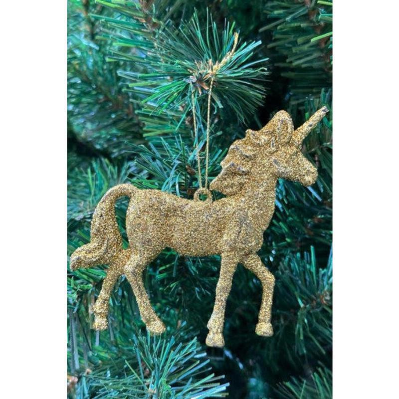 Beyss Christmas Pine Tree Ornament Unicorn Gold 10 Cm