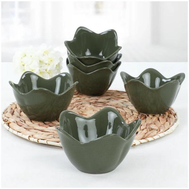 Keramika Dark Green Lily Snack Bowl 12 Cm 6 Pieces
