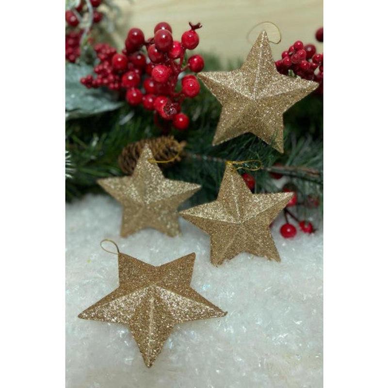 Beyss Christmas Pine Tree Ornament Star 7 Cm 4 Piece Gold