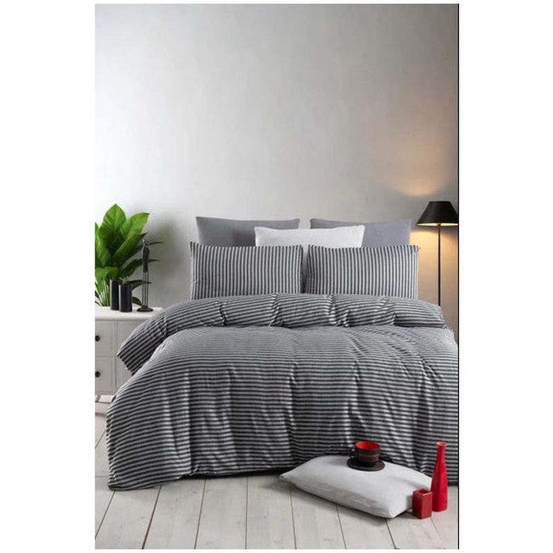 Double Duvet Cover Set With Fitted Sheet, Satin Black