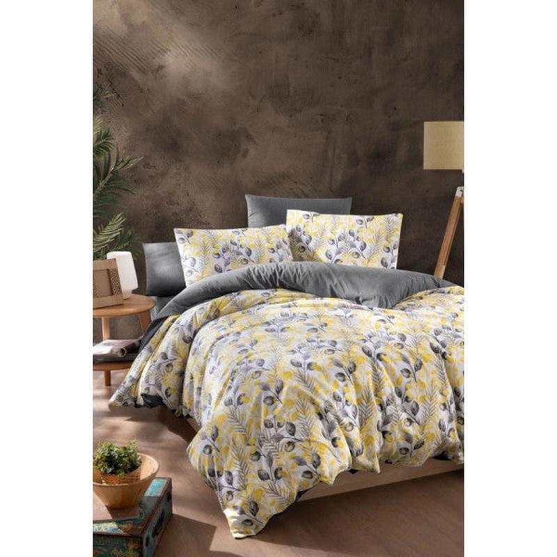 Home Double Duvet Cover Set With Fitted Sheet Lemon 200X220 Cm