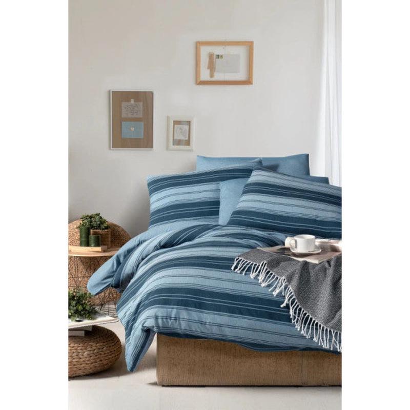 Home Double Duvet Cover Set With Fitted Sheet, Striped Green