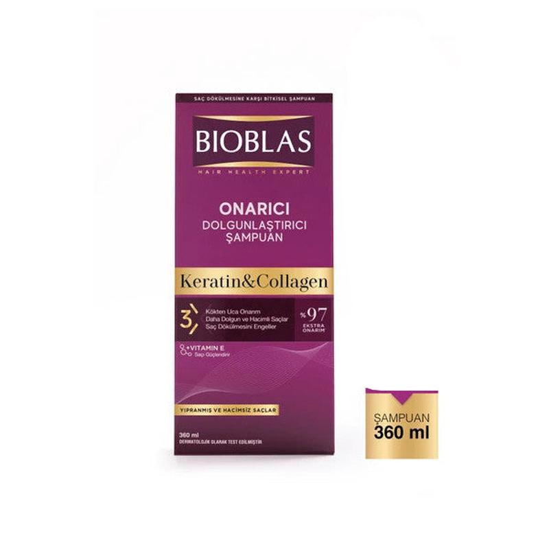 Bioblas Keratin & Collagen Repairing Plumping Hair Care Shampoo 360 Ml For Thin And Damaged Hair