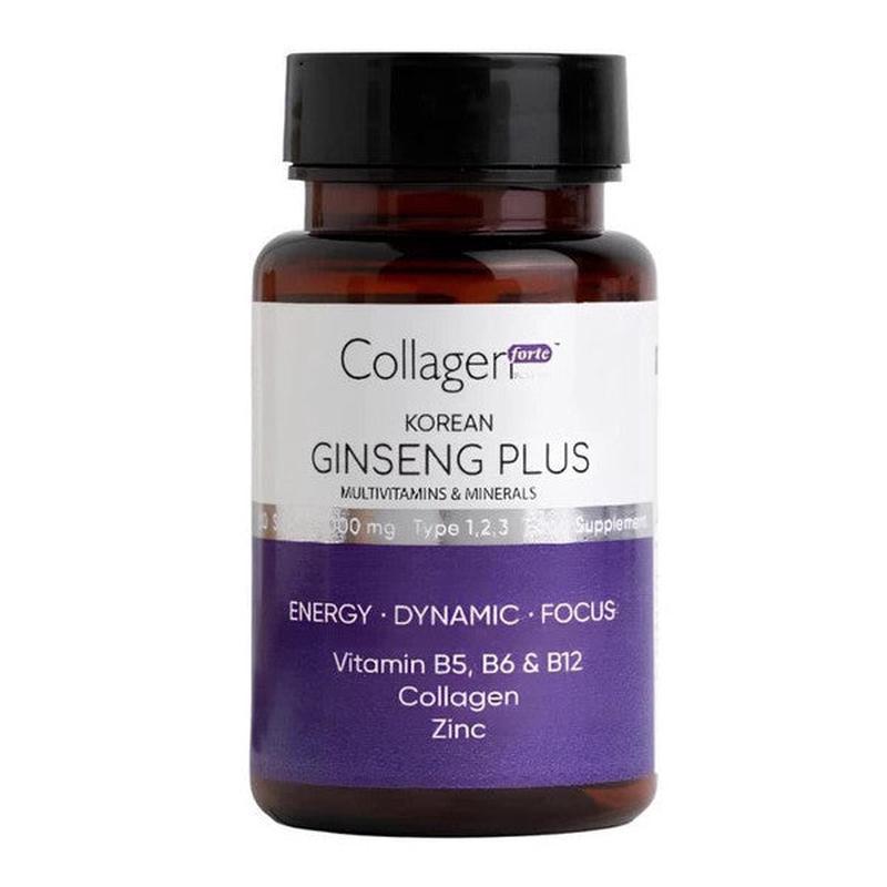 Collagen Forte Platinum Red Korean Ginseng Plus, Hydrolyzed Collagen, Vitamin B5-B6-B12 & Zinc, 1000Mg Softgel Capsule