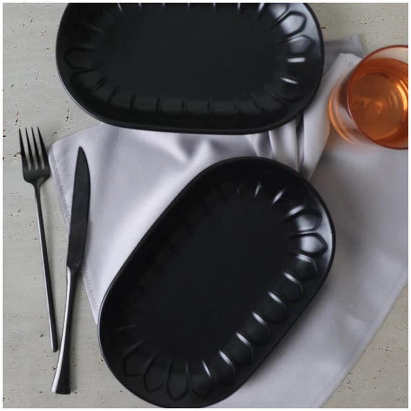 Keramika Matte Black Almond Boat Plate 25 Cm 2 Pieces 956