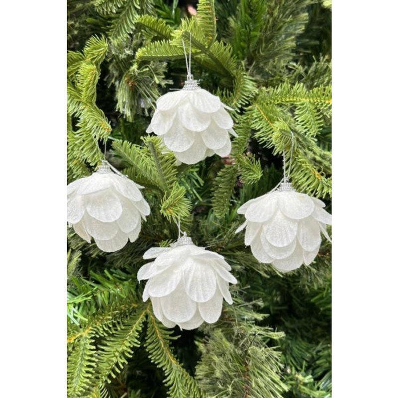 Beyss Christmas Pine Tree Ornament Flower White 4 Pieces 6 Cm