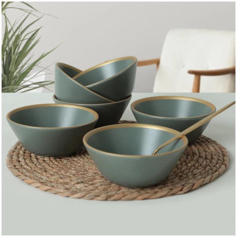 Keramika Matte Green Gold File Hitit Soup Bowl 14 Cm 6 Pieces 322