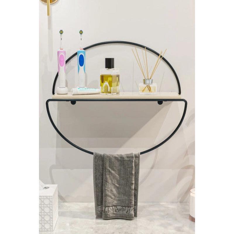 Decorative Wall Shelf Matte Black Elliptical Wooden Rack For Kitchen, Bathroom, Living Room Or Study