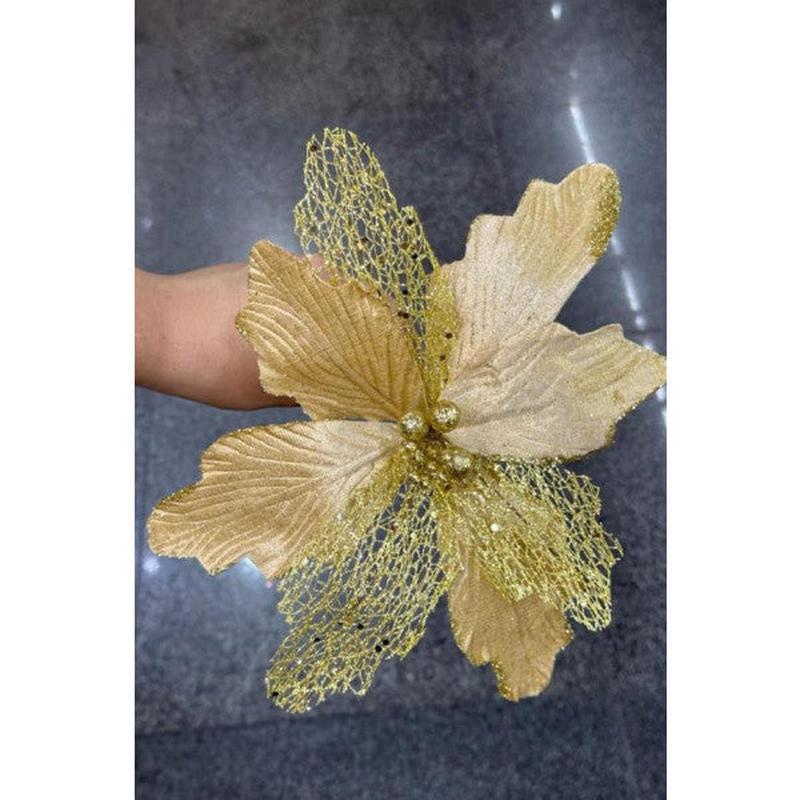 Beyss New Year Pine Tree Ornament Ata Flower Gold