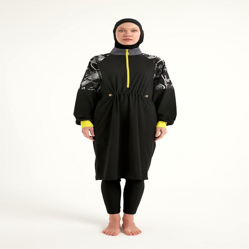 Black Full Coverage Modest Burkini With Sleeve Detail M2512