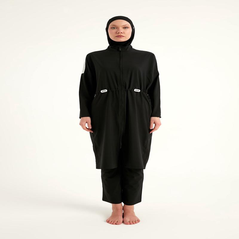 Black Full Coverage Modest Swimwear Burkini Set M2507-1