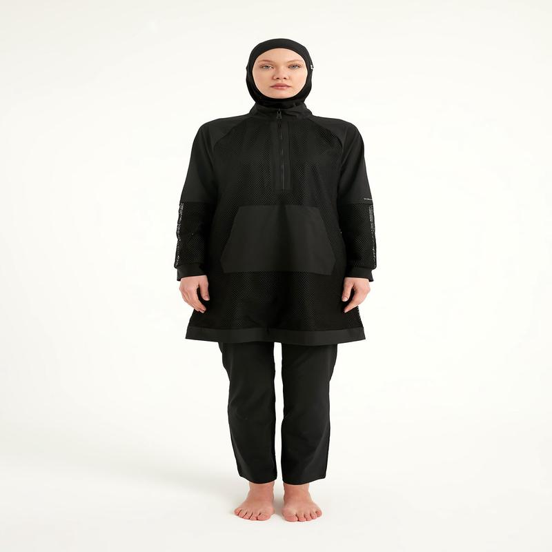 Black Tulle Detail Full Coverage Swimwear Burkini M2534-1
