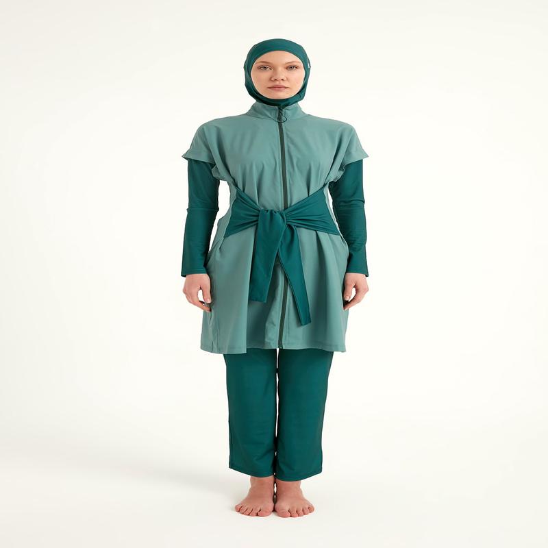 Olive Modest Burkini Set High Collar Full Coverage Swimwear M2523-1