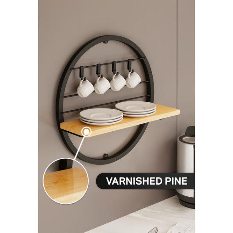 Bino Kitchen Shelf Wall Shelf Circle Shelf Decorative 100% Natural Wood Home Decoration Solid Wood Terek