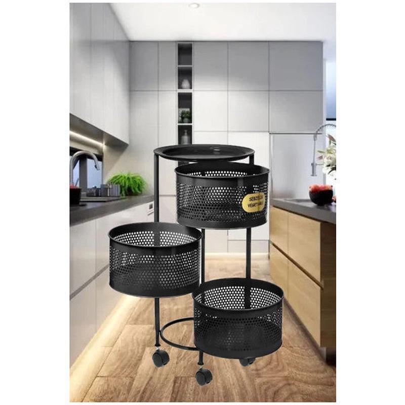 3-Tier Black Side-Opening Wheeled Potato & Onion Basket Vegetable And Fruit Storage Rack