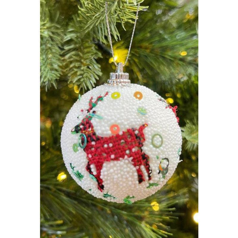 Beyss Christmas Pine Tree Ornament 6 Cm 6 Pieces Cute Ball Deer Printed 0003
