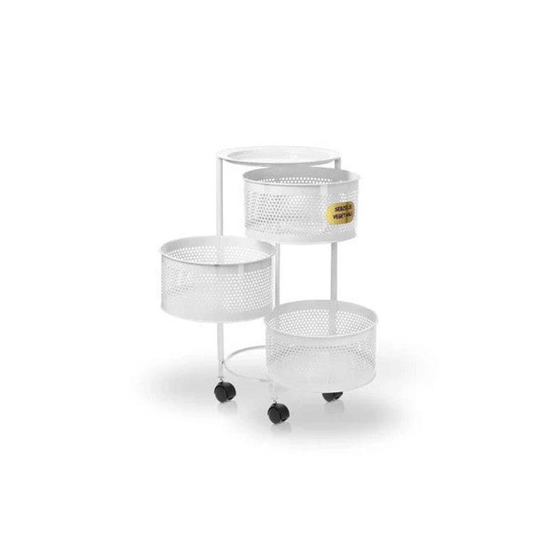 Metal 3-Tier White Side-Opening Wheeled Potato & Onion Basket Vegetable And Fruit Storage Crisper