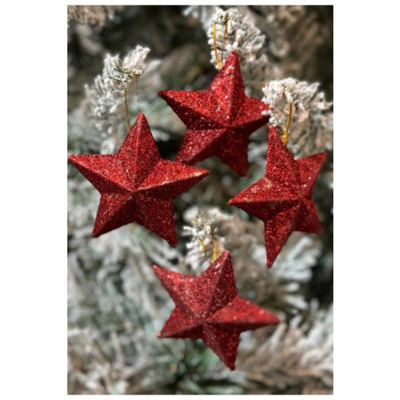 Beyss Christmas Pine Tree Ornament Red Star 4 Pieces
