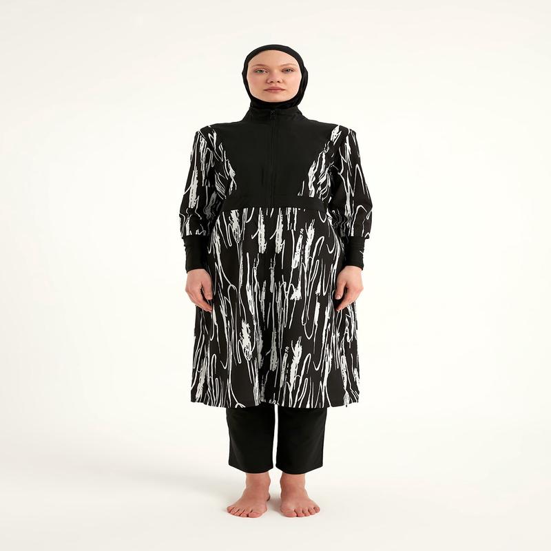 Black Full Coverage Swimwear Burkini Set M2504