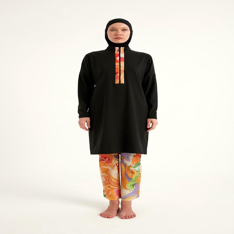 Black Full Coverage Swimwear Burkini Set M2525