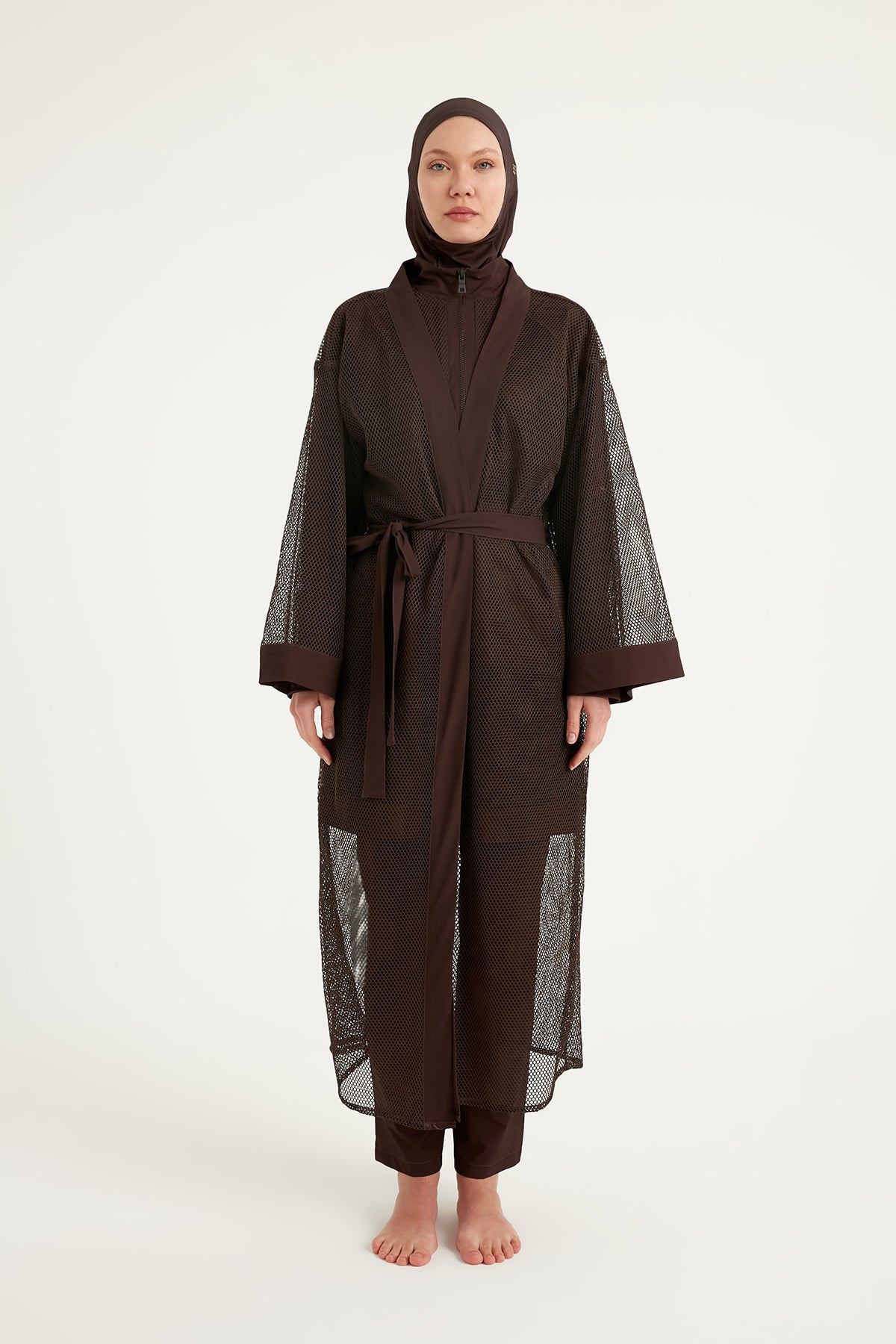 Brown Modest Full Coverage Mesh Kimono Marina P2501-4