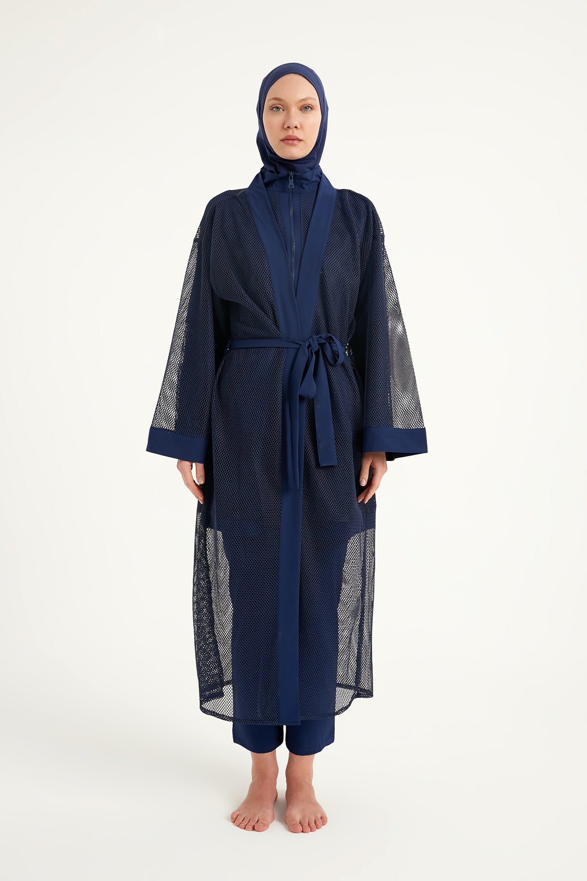 Navy Full Length Modest Mesh Kimono Lightweight Islamic Swim Cover P2501-2