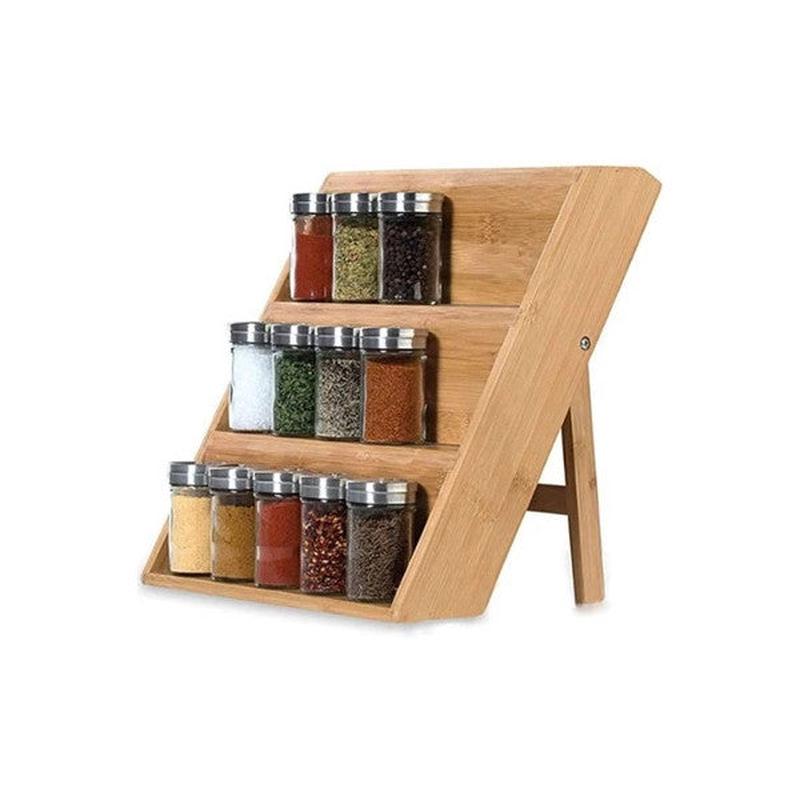 Bamboo 3 Tier Folding Stand Spice Rack Drawer Spice Rack Stand, Bamboo Organizer