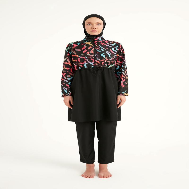 Black Full Coverage Swimsuit Set For Women R2507