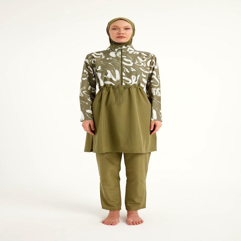 Green Full Coverage Modest Swimwear Set For Women R2506