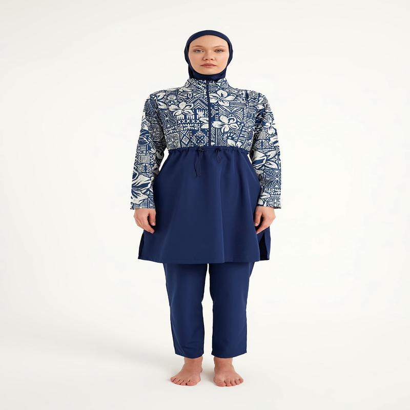 Navy Blue Full Coverage Modest Swimwear Set For Women R2504
