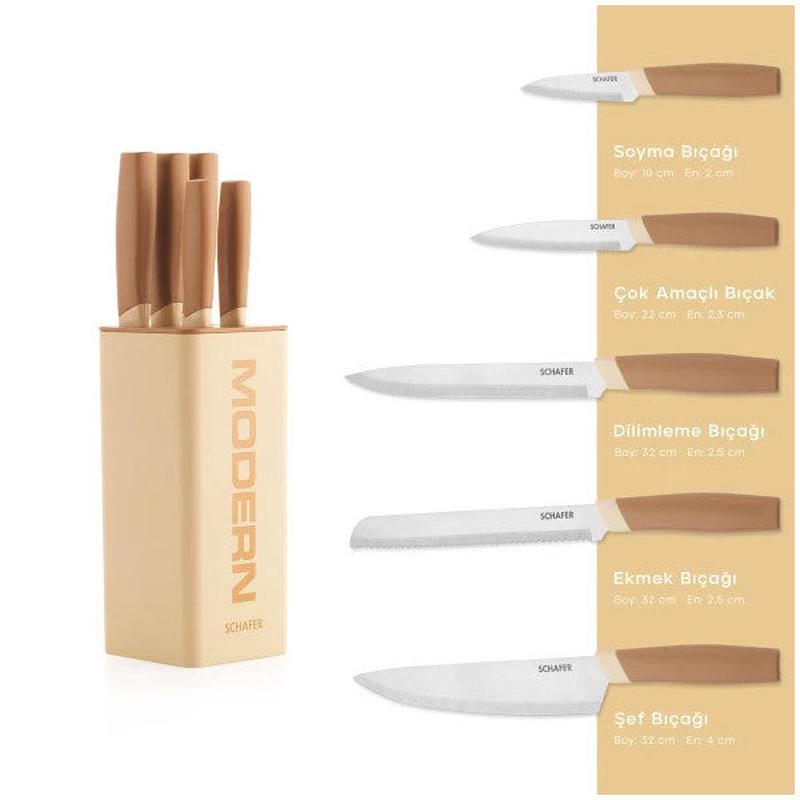 Schafer Forge Block Knife Set 6 Pieces - Cream