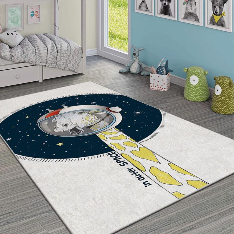 Astronaut Giraffe Figured Digital Printed Children's Room Carpet