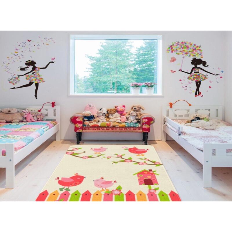 Bird Figured Digital Printed Children's Room Carpet