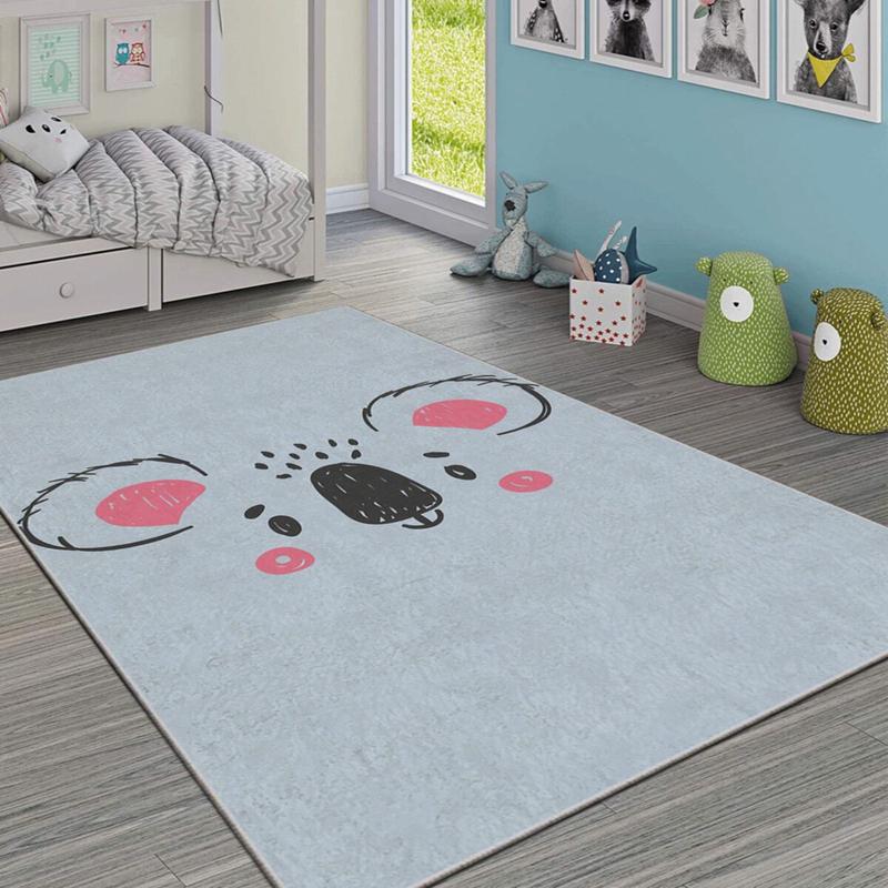 Blue Mouse Figured Digital Printed Children's Room Carpet
