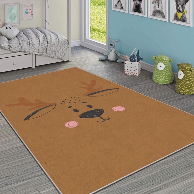 Brown Deer Figured Digital Printed Children's Room Carpet