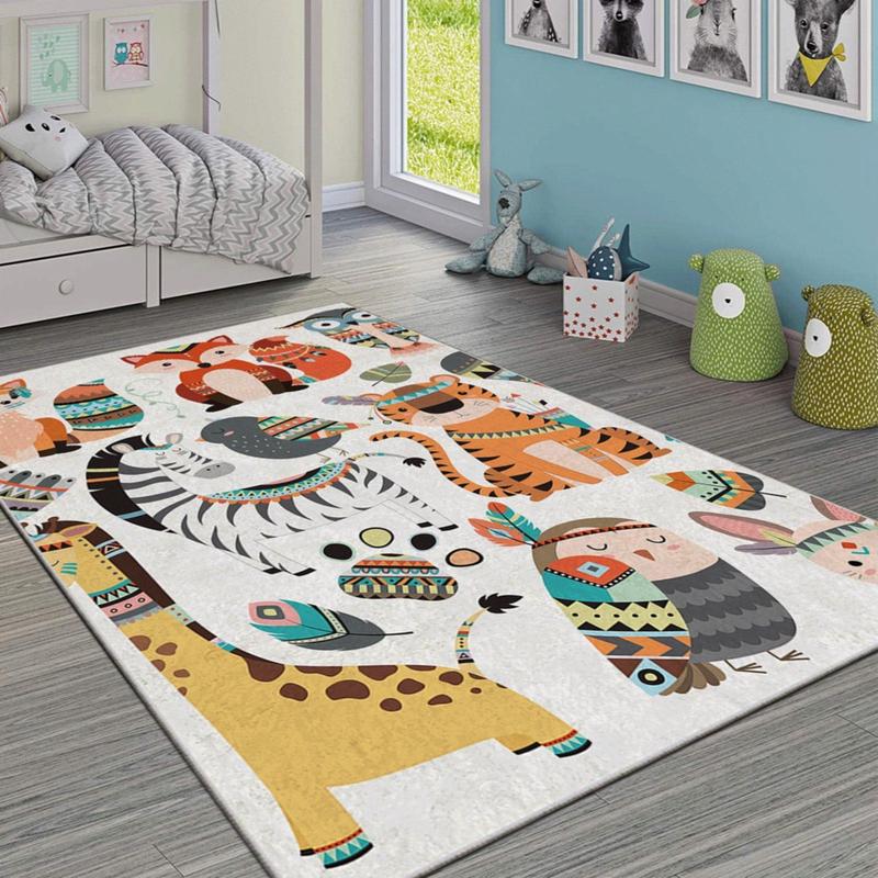 Digitally Printed Room Rug With Native American Animal Figures