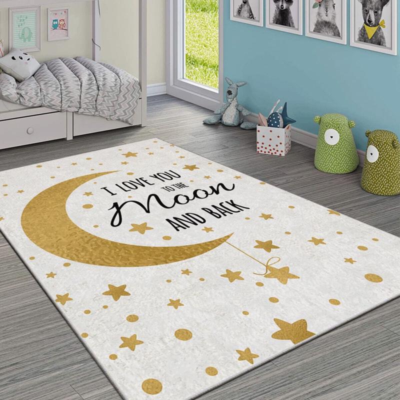 Gold Moon Motif Digital Printed Children's Room Carpet