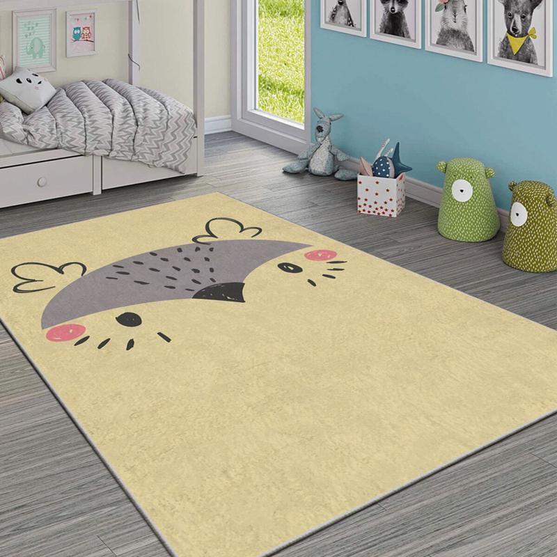 Yellow Bird Figured Digital Printed Children's Room Carpet