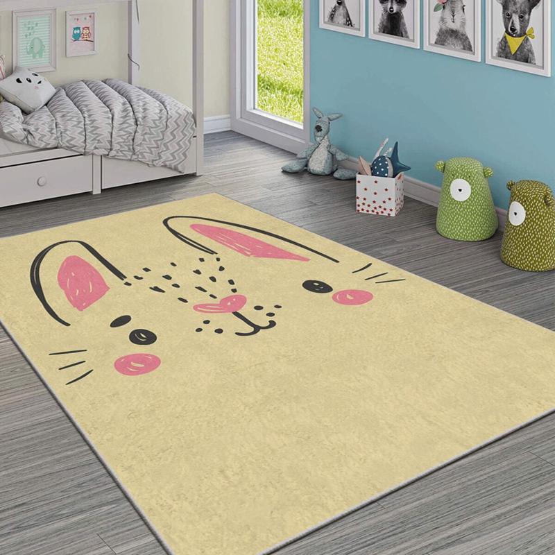 Yellow Rabbit Figured Digital Printed Children's Room Carpet