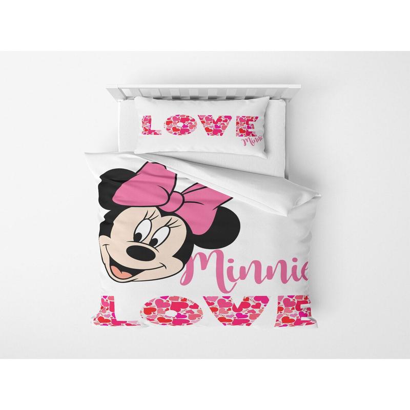 3D Digital Print Micro Satin Single Duvet Cover Set Minnie Love Patterned