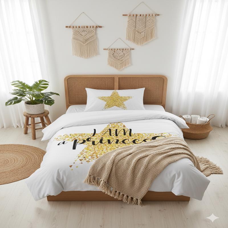 I Am Princess Star Digital Print Single Duvet Cover Set | Duvet Cover And 1 Pcs Pillowcase | Bedding Set, Bedroom Decor
