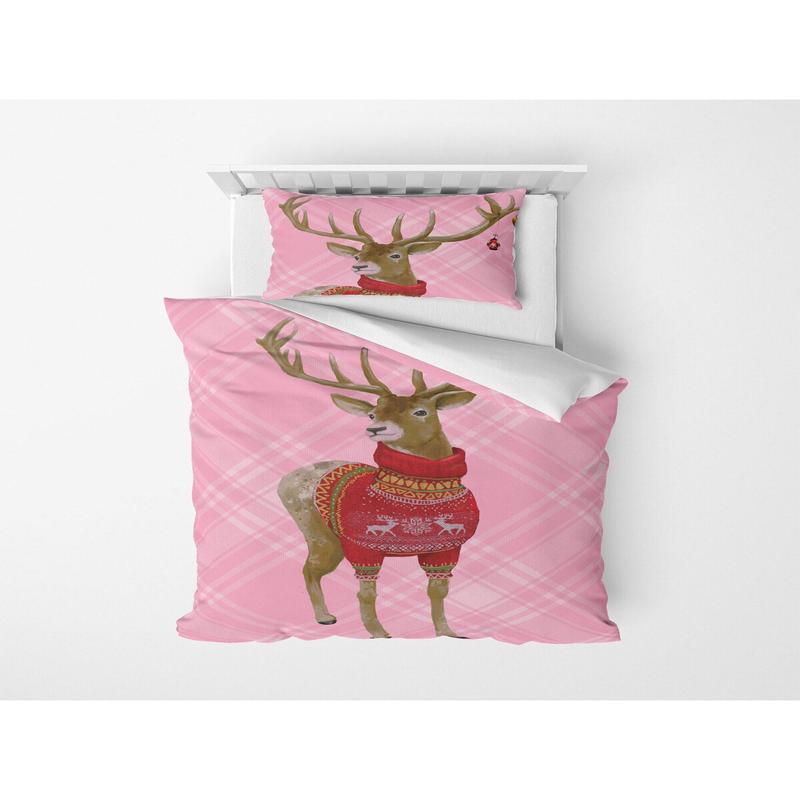 3D New Year's Themed Digital Print Micro Satin Single Duvet Cover Set Deer | Bedding Set, Bedroom Decor