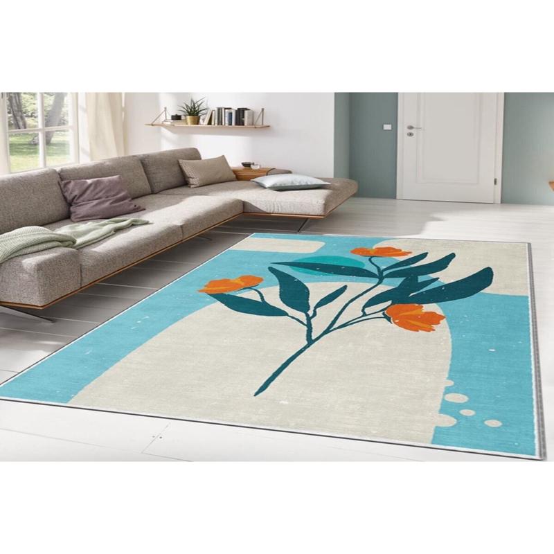 BlueOrange Rose Figured Digital Printed Carpet