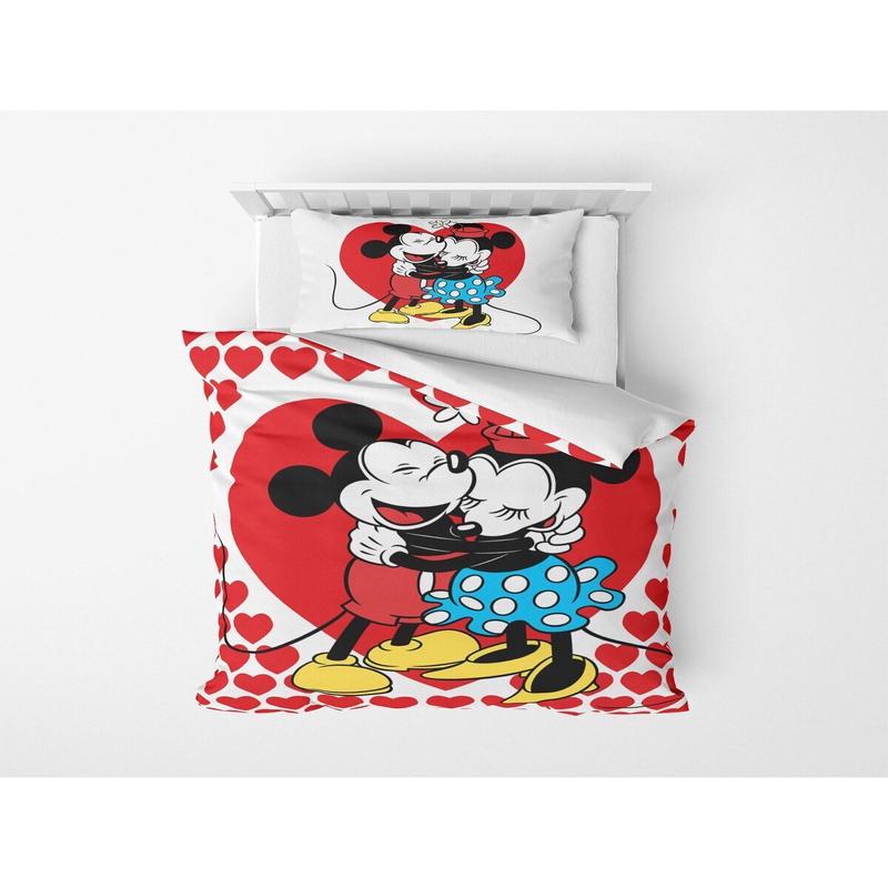 Minnie Mickey Hug 3D Digital Print Single Duvet Cover Set | Duvet Cover And 1 Pillowcase