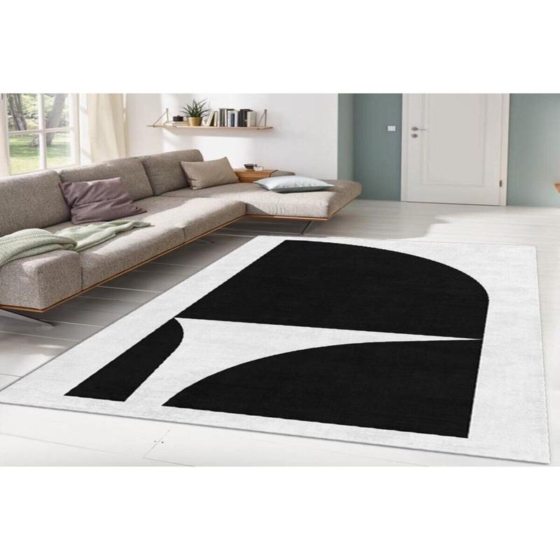 Black Abstract Triangle Drawing Digital Printed Carpet
