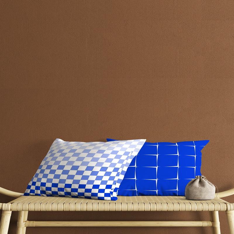 Blue Checkerboard Patterned Digital Print Double-Sided Decorative 2 Pcs Cushion Cover