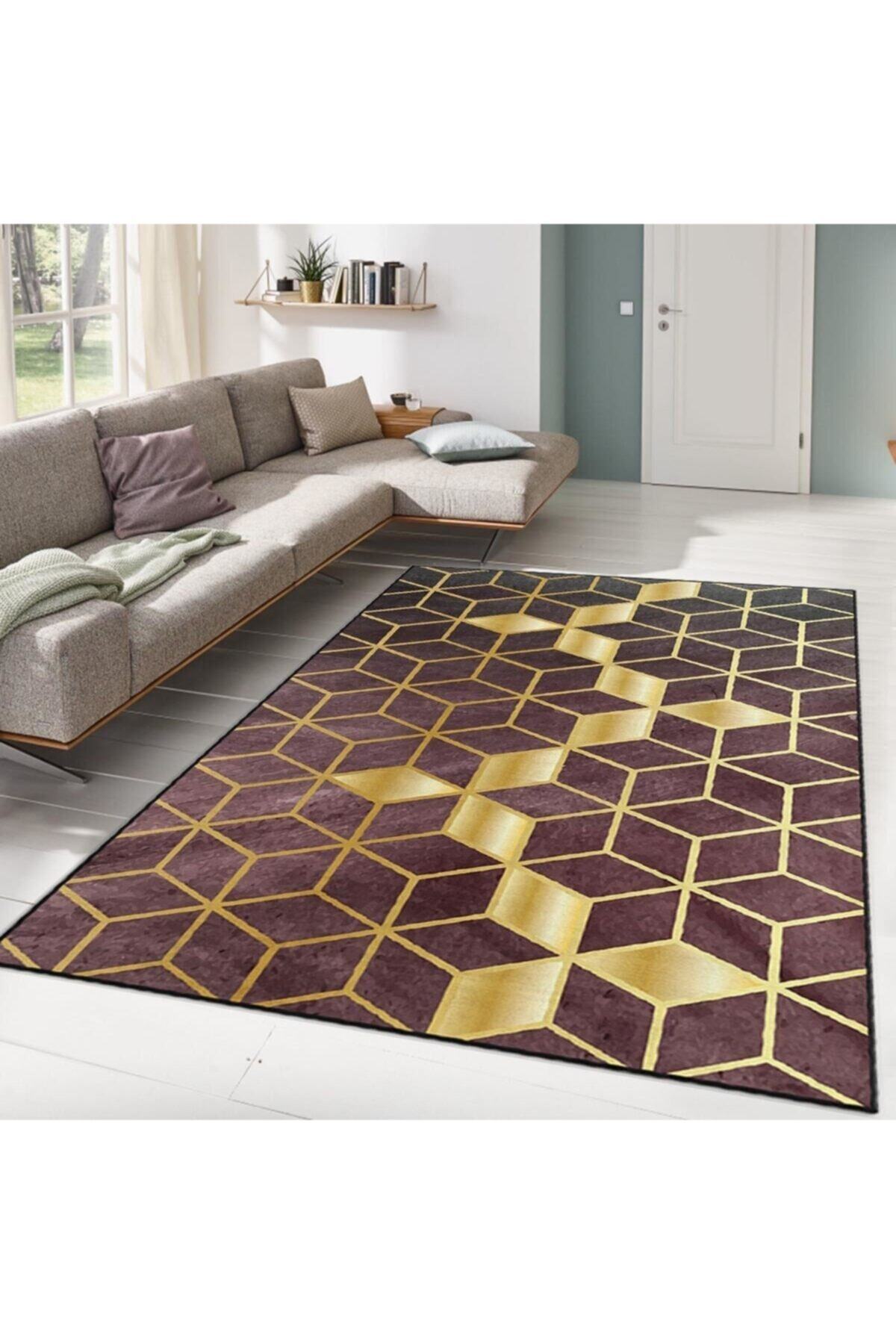 Bordo Gold Honeycomb Patterned Digitally Printed Carpet