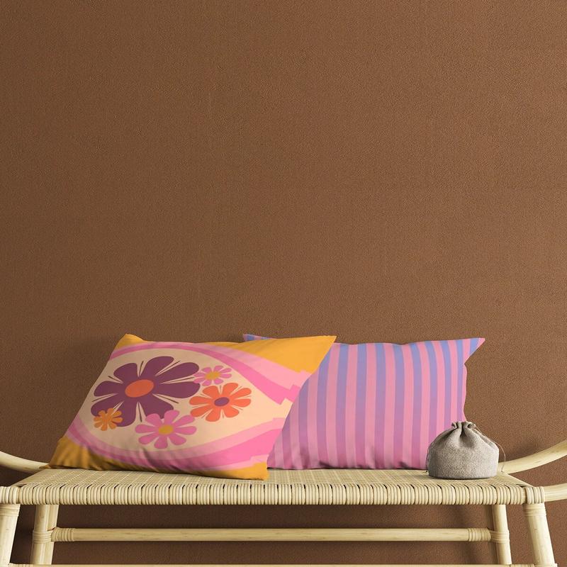 Colorful Flower And Pink Purple Stripe Patterned Digital Print Double-Sided Gift 2 Pcs Cushion Cover